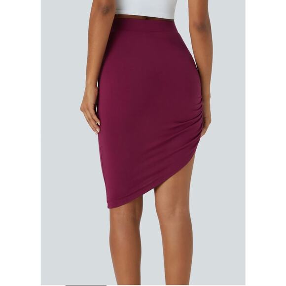 Halara Small  Mid Rise Ruched Asymmetrical Hem Bodycon Skirt NWT - Picture 3 of 7